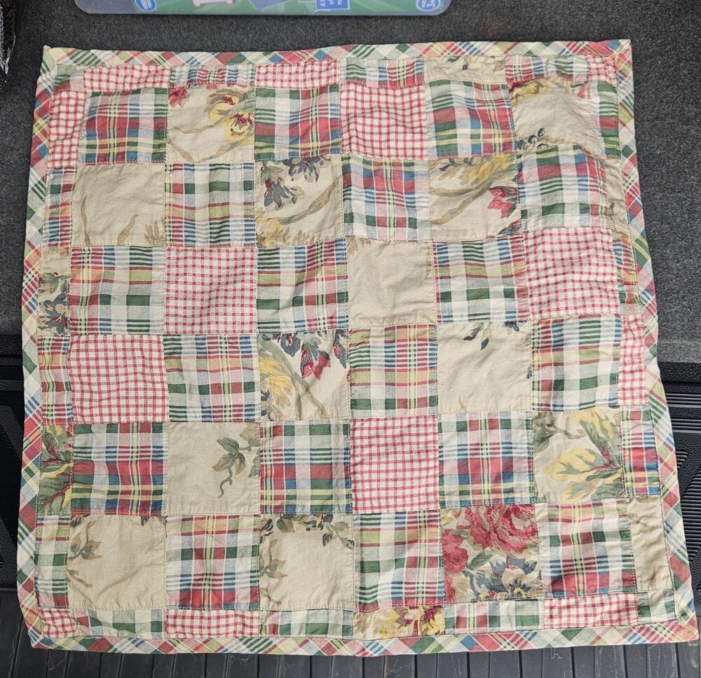 Chaps Ralph Lauren Patchwork Throw Pillow COVER ONLY 14" x 14" Plaid Floral